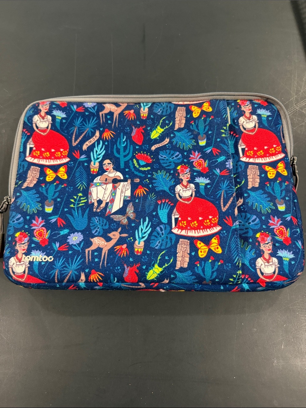 Tomtoc Floral Artist Pattern Laptop Sleeve - Navy Blue & Red